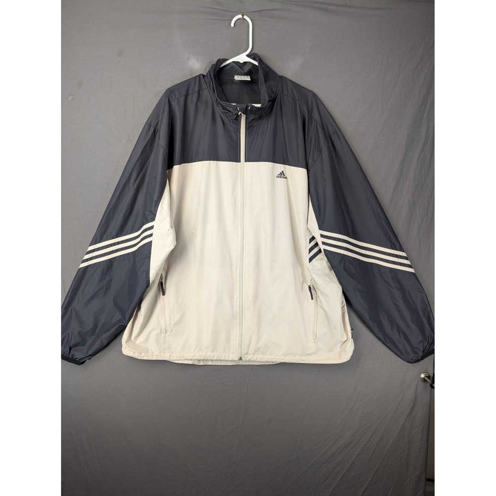 Adidas Mens Vintage Windbreaker Track Jacket Navy Cream‎ XL Full Zip 3-Stripe